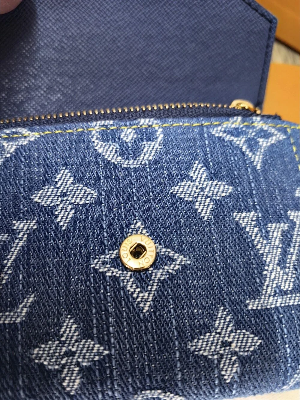 Louis Vuitton Blue Denim Monogram Mini Wallet with Gold-Tone Snap